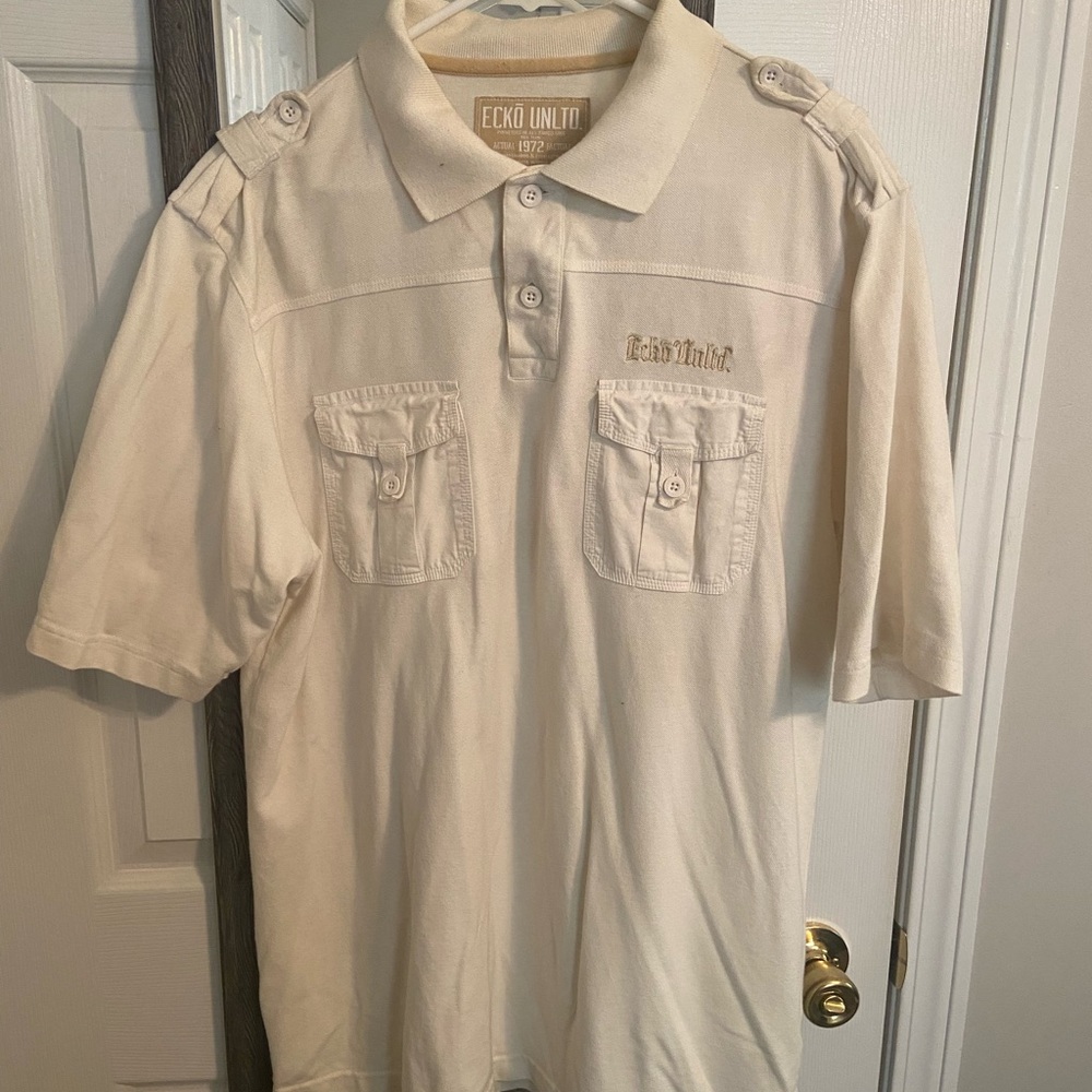 Vintage Ecko Unlimited Men's Cream Polo Shirt